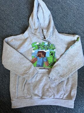 LG Gray Minecraft Hoodie with Green & Blue Game Graphic